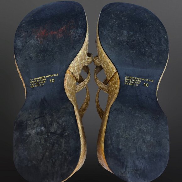 Vintage 90s Y2K Beige Chunky Platform Wedge Sandals Heels Size 10 Raffia Woven - Picture 9 of 9